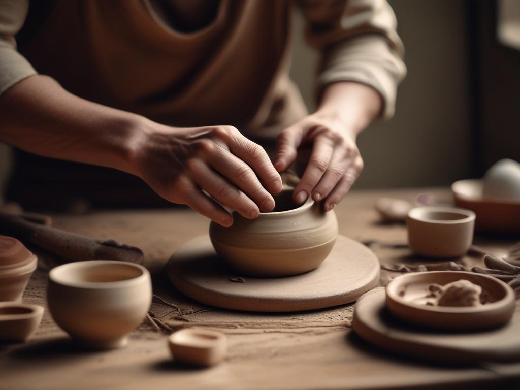 A skilled artisan demonstrating pottery making on a rustic wooden