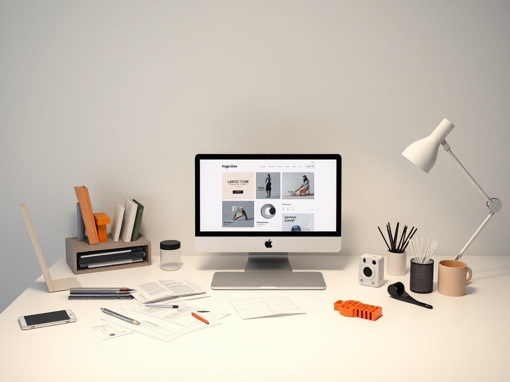 A clean and modern workspace featuring a designer working on