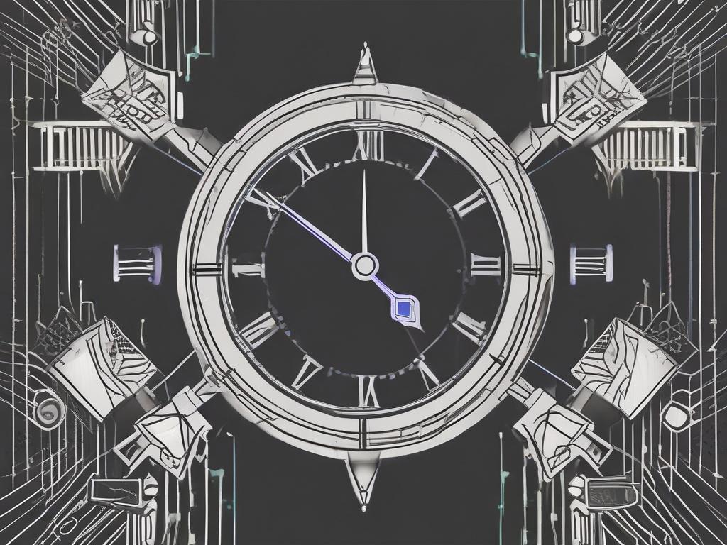 a simple black line drawing of a clock with arrows