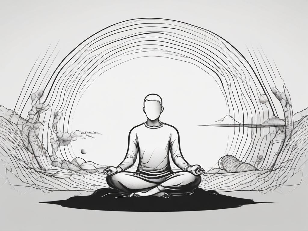 a simple black line drawing of a person meditating in