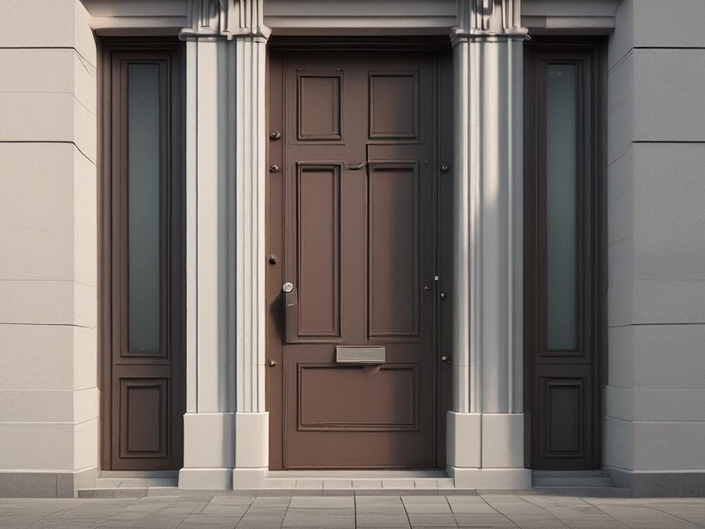 realistic, high-resolution photo of a modern door, focus on door details, simple and clear composition, natural lighting, hyper-realistic style, rgb(50, 170, 39) accent color