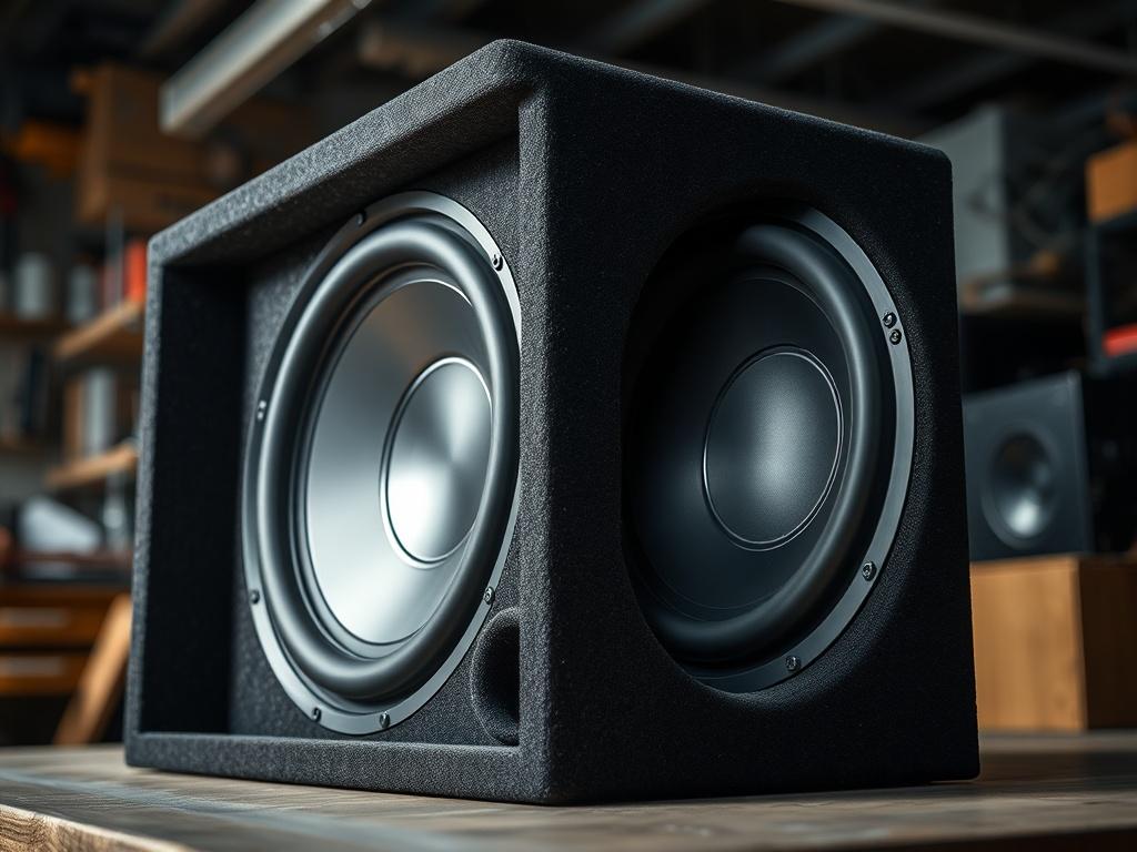 A striking close up image of a custom subwoofer box,