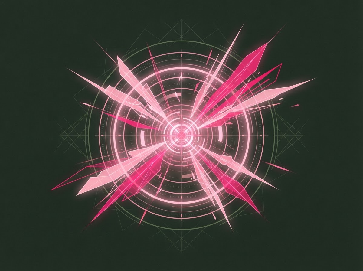 AI threat intelligence radar visualization with concentric rings and pink data spikes