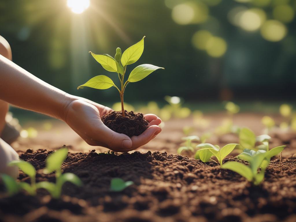high resolution of a person gently planting seeds in soil,