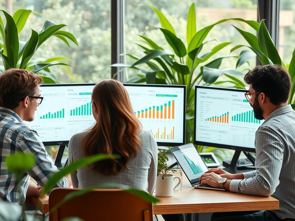 A realistic high resolution showing a digital marketing team brainstorming