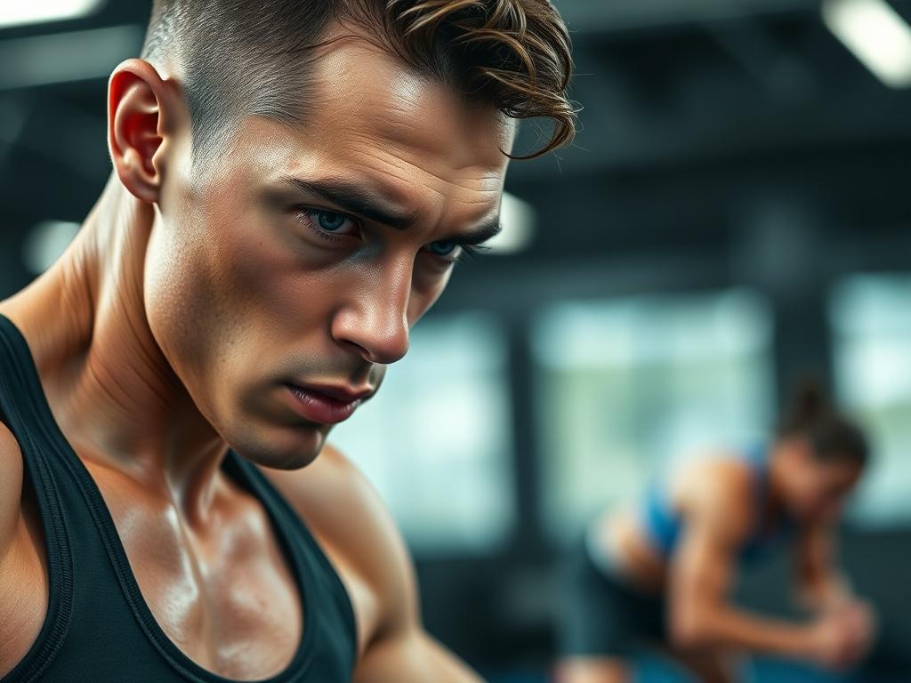 A hyper-realistic close-up shot of a focused athlete in training, showcasing dedication and intensity. The athlete, wearing a sleek sports outfit, is mid-action, with sweat glistening on their forehead, emphasizing the hard work put into their sport. The background features a blurred training facility, creating a sense of motion and energy. The color palette aligns with rgb(140, 99, 115), enhancing the overall intensity and professionalism of the scene.