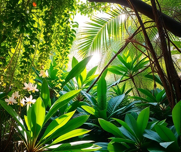 Lush South Florida botanical plants with tropical foliage