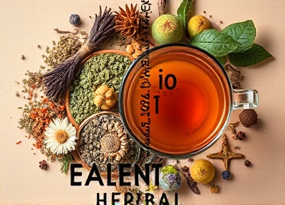 Botanical herbal tea with dried herbs and flowers