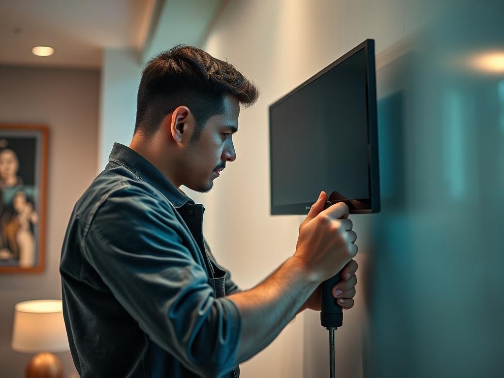 A close up shot of a professional technician expertly mounting