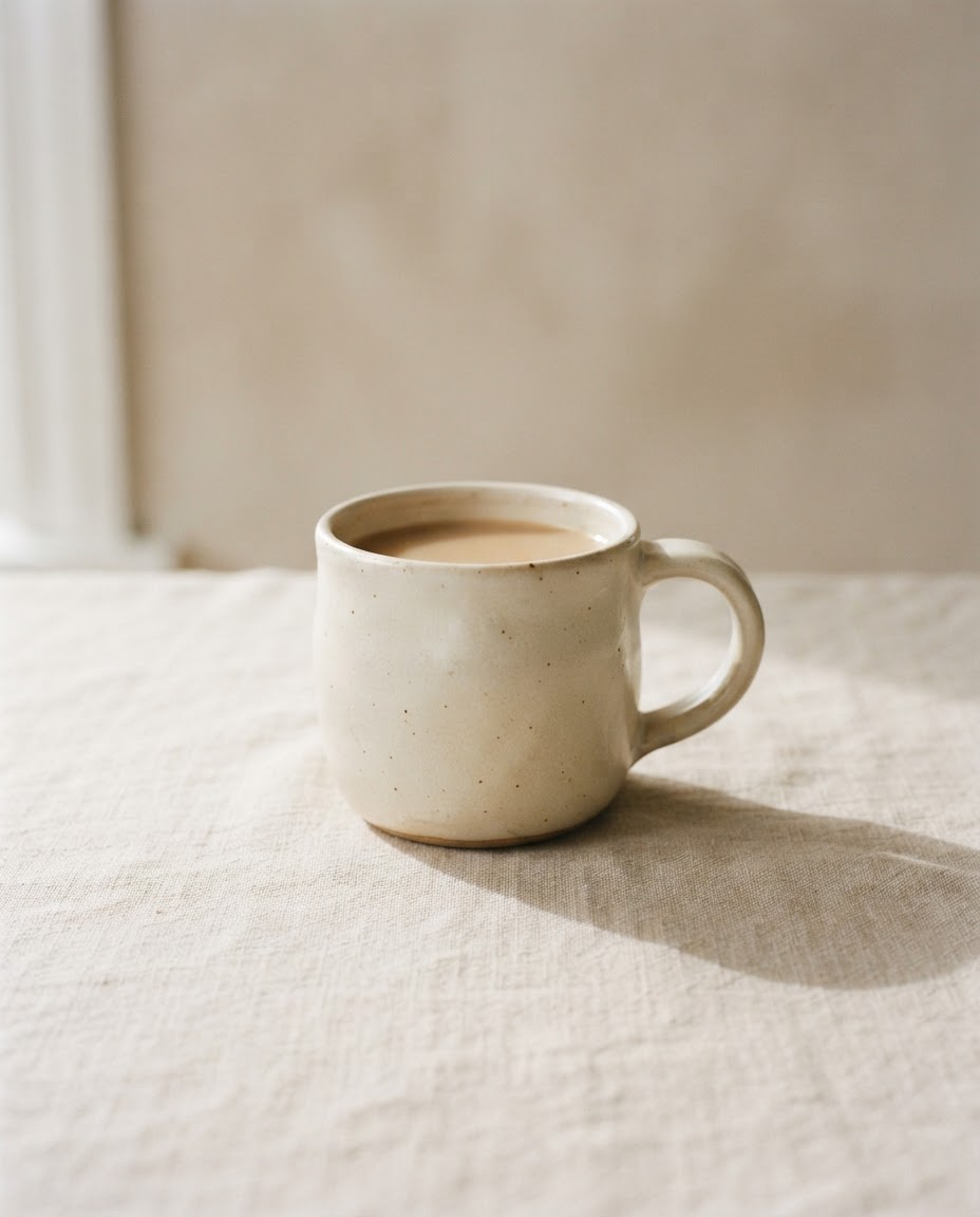 Warm ivory hand-thrown ceramic mug with an organic shape
