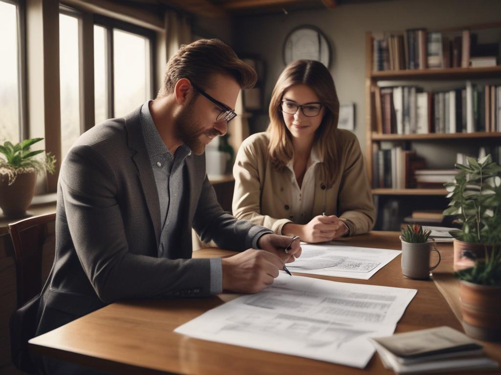 A realistic high resolution of a professional consultant discussing plans