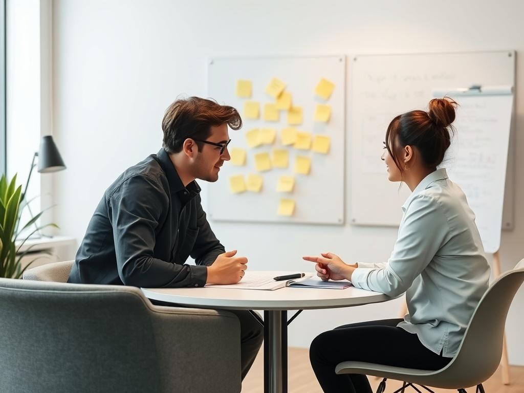 An engaging scene of a UX researcher conducting an interview