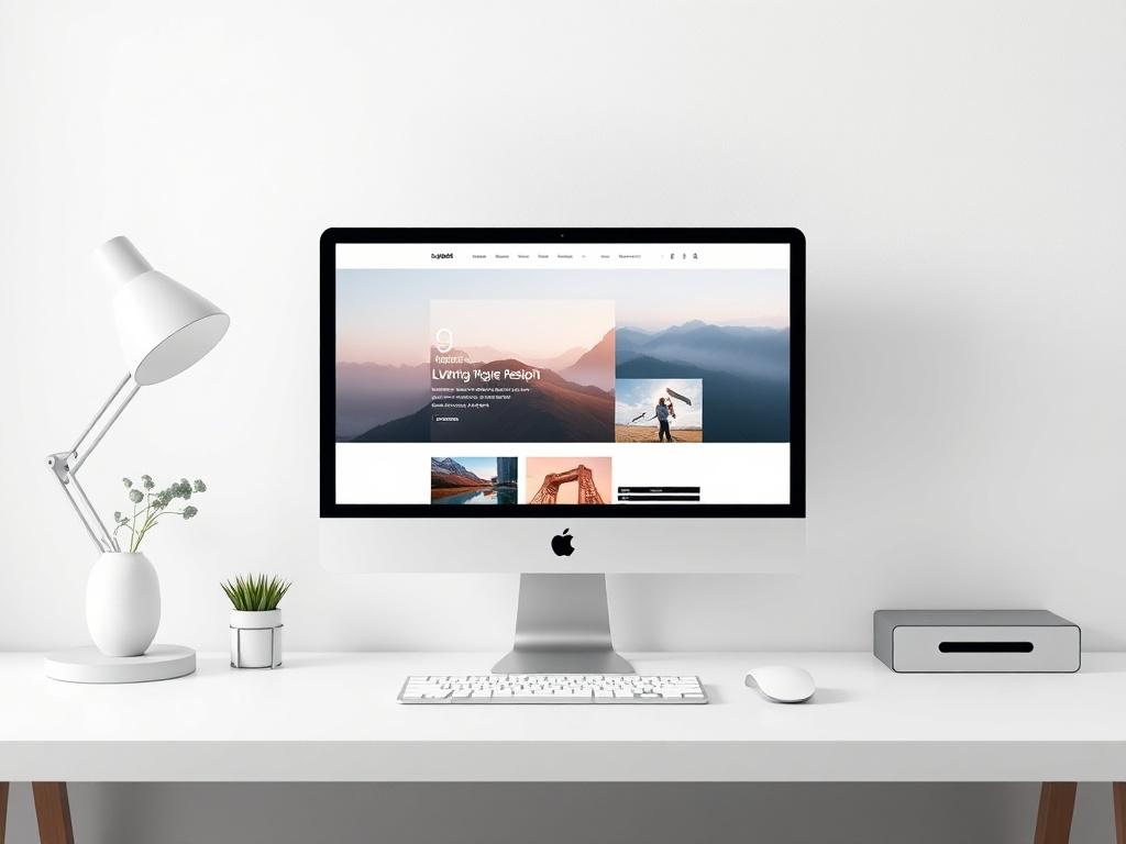 A modern, sleek workspace with a computer displaying a beautifully