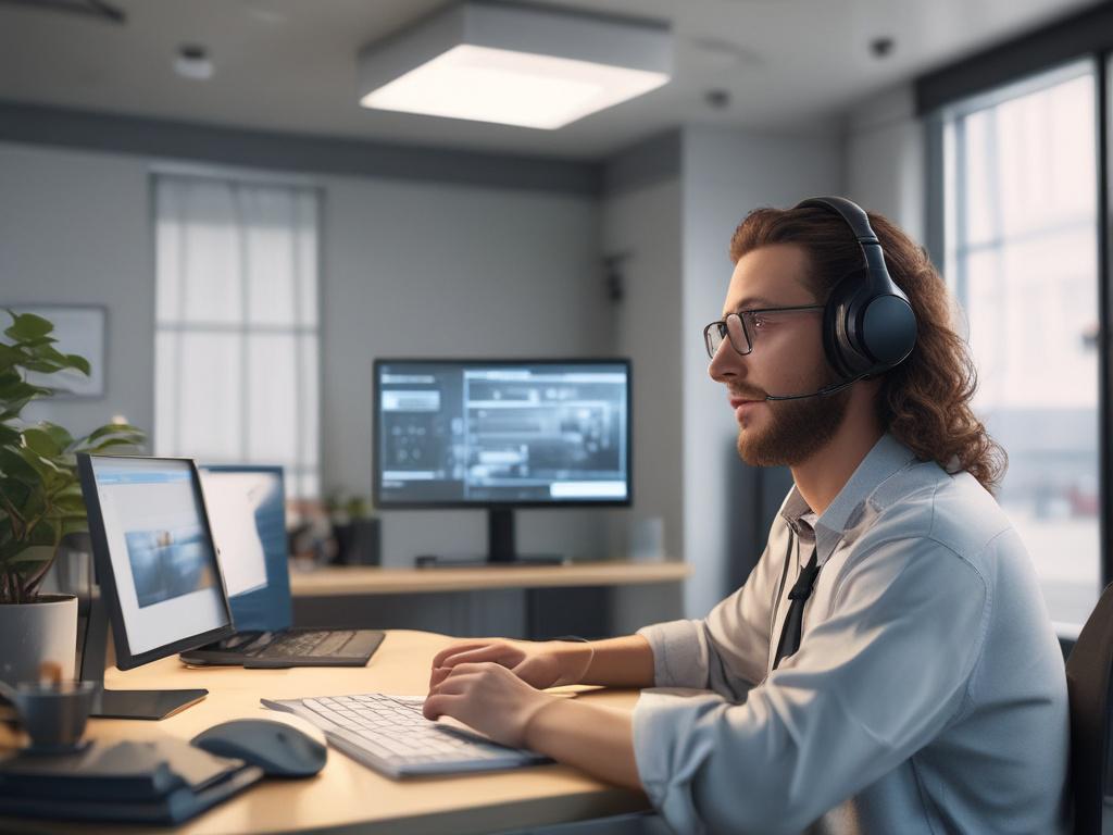 A friendly support technician on a video call with a