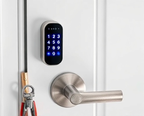Smart lock installation on white door