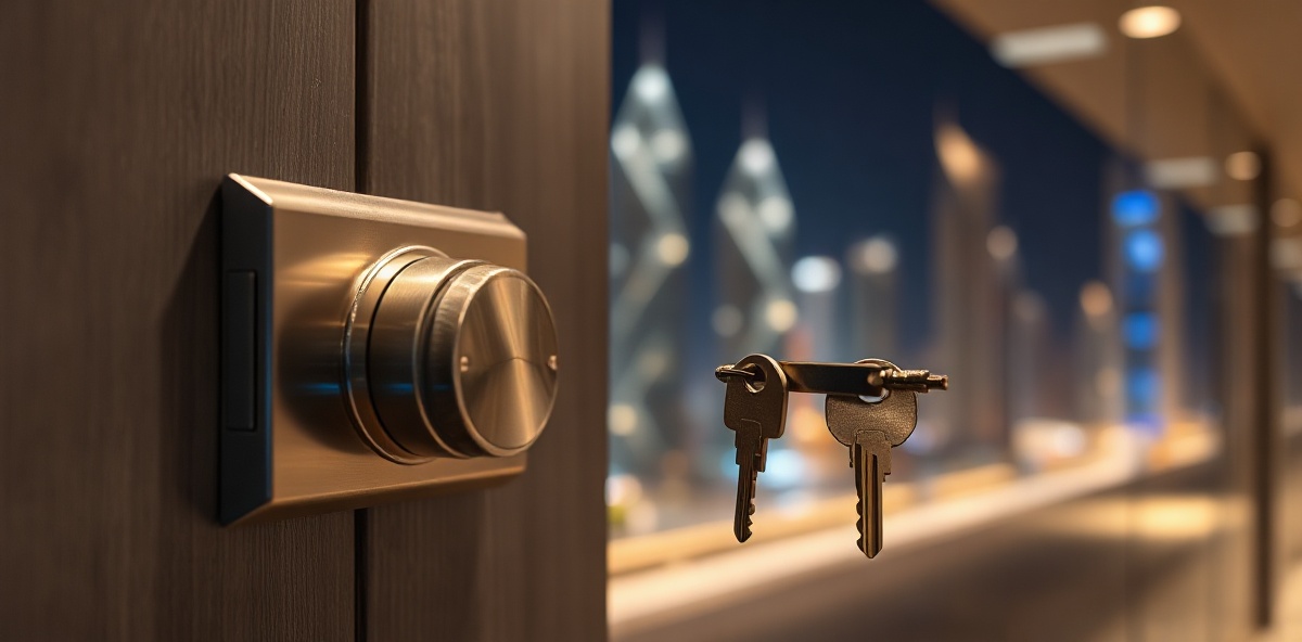 Premium door lock with Dubai city skyline
