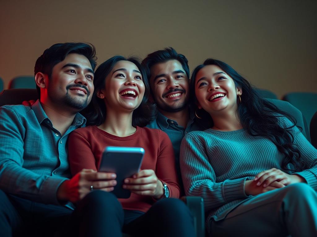 A lifelike of a happy family of four enjoying a