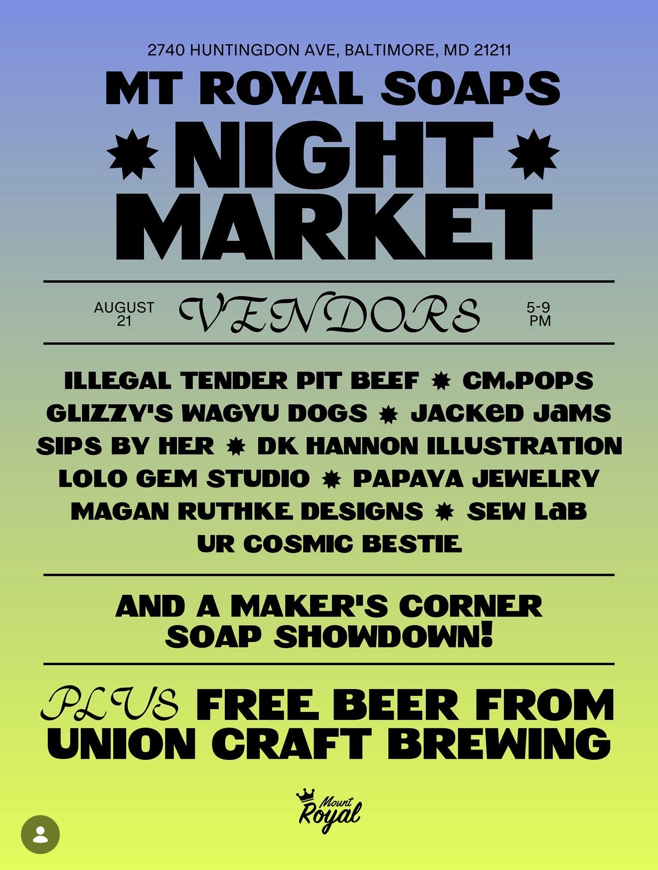 Mt. Royal Soaps * Night Market* flyer 1