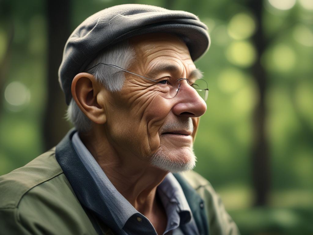 A close up shot of a retiree enjoying a peaceful