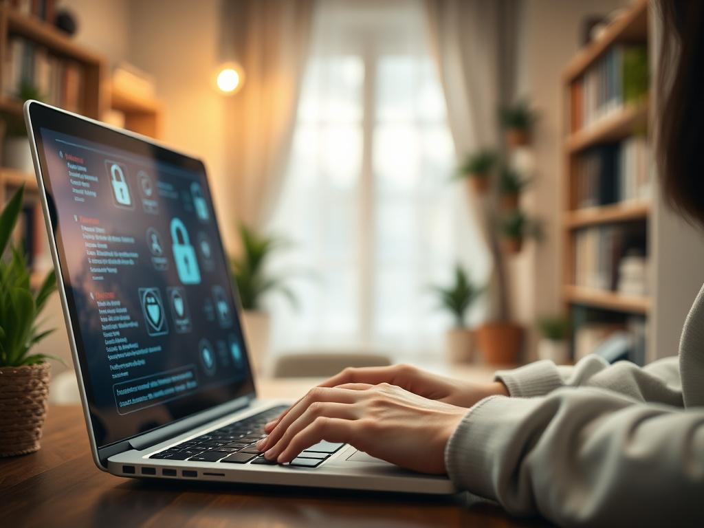 A close up shot of a person using a laptop