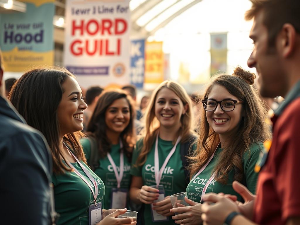 A vibrant close up shot of a charity event in