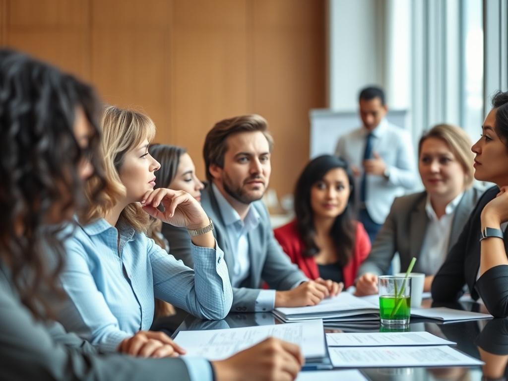 A close up shot of a diverse group of professionals
