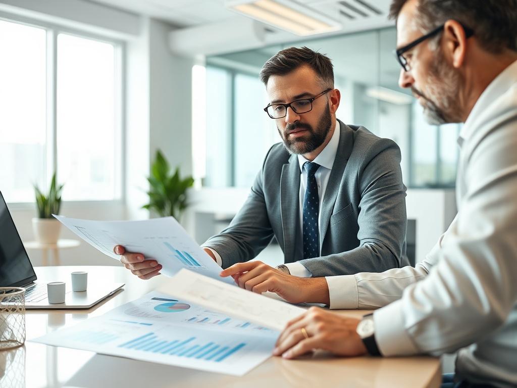A close up shot of a management consultant reviewing a