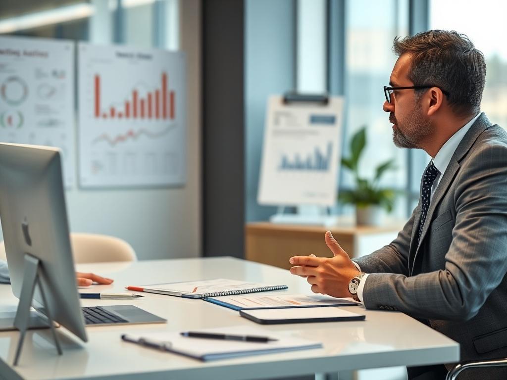 A close up shot of a business consultant discussing strategies