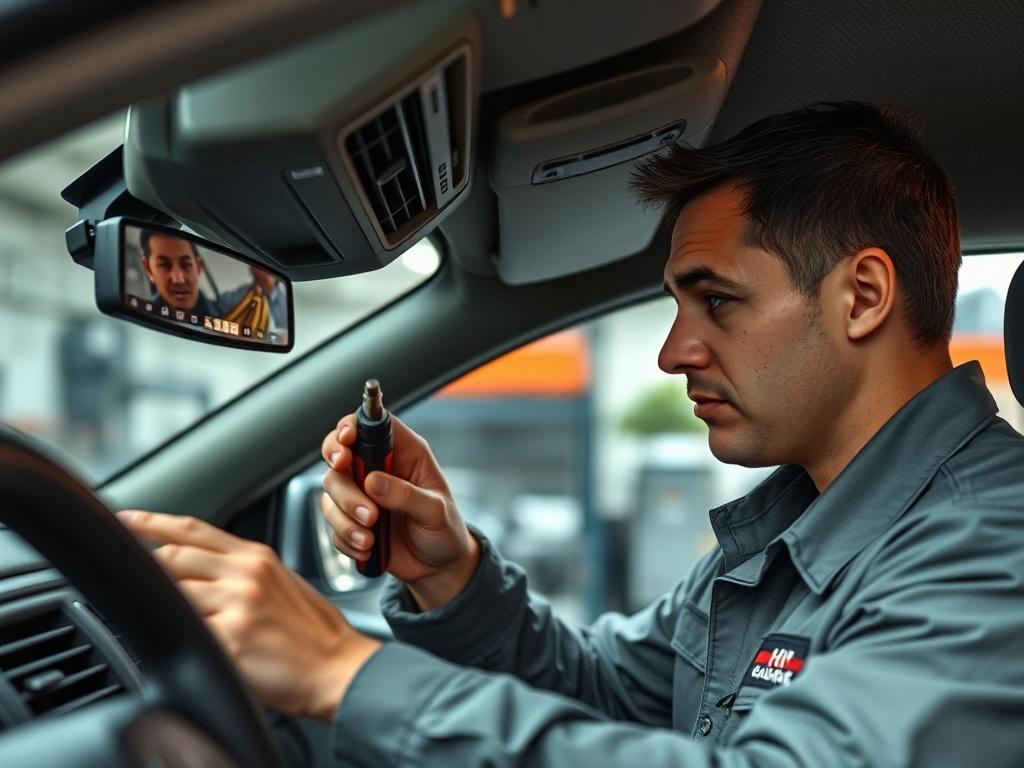 A hyper realistic close up shot of a technician diagnosing