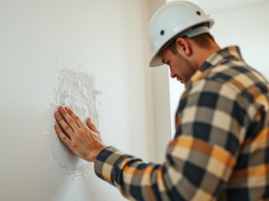 A realistic high resolution of a skilled drywall contractor applying