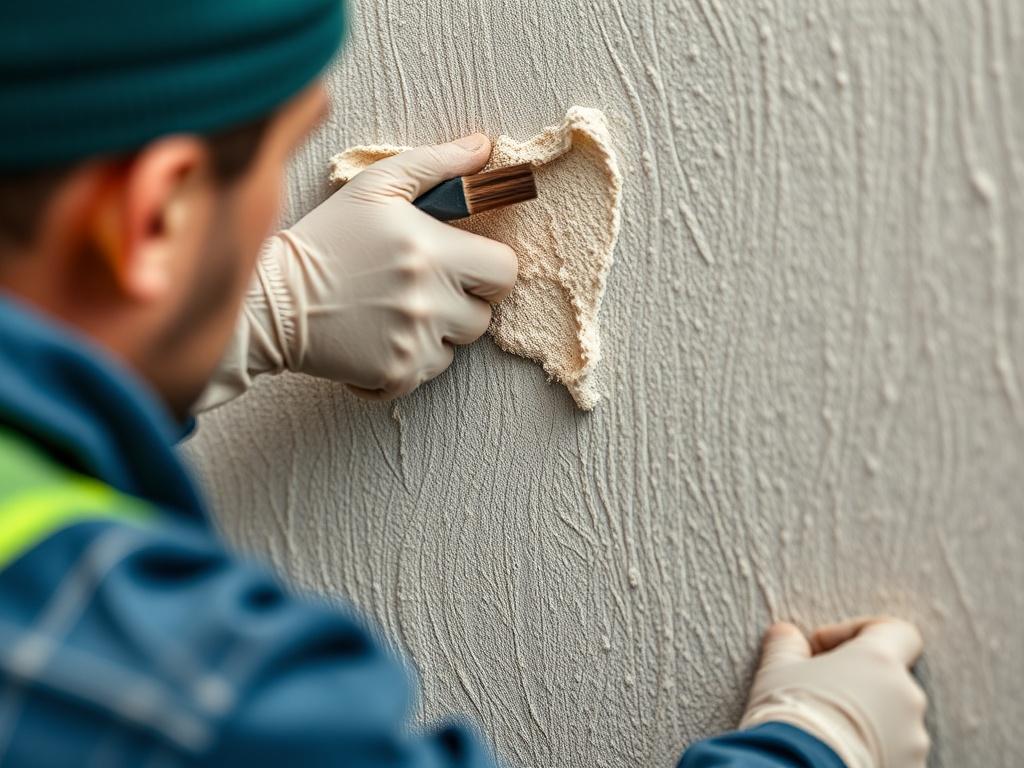 A close up shot of a technician applying texture to