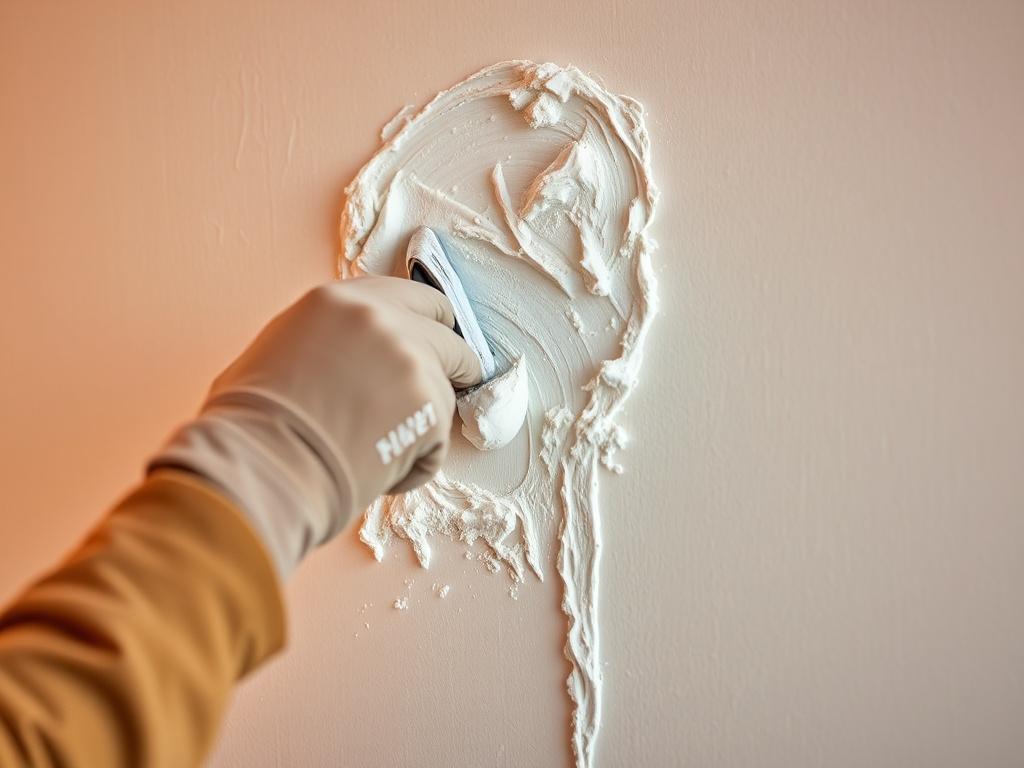 A close up shot of a professional applying drywall compound