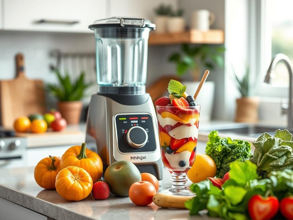 A Ninja Creami machine on a kitchen countertop with a