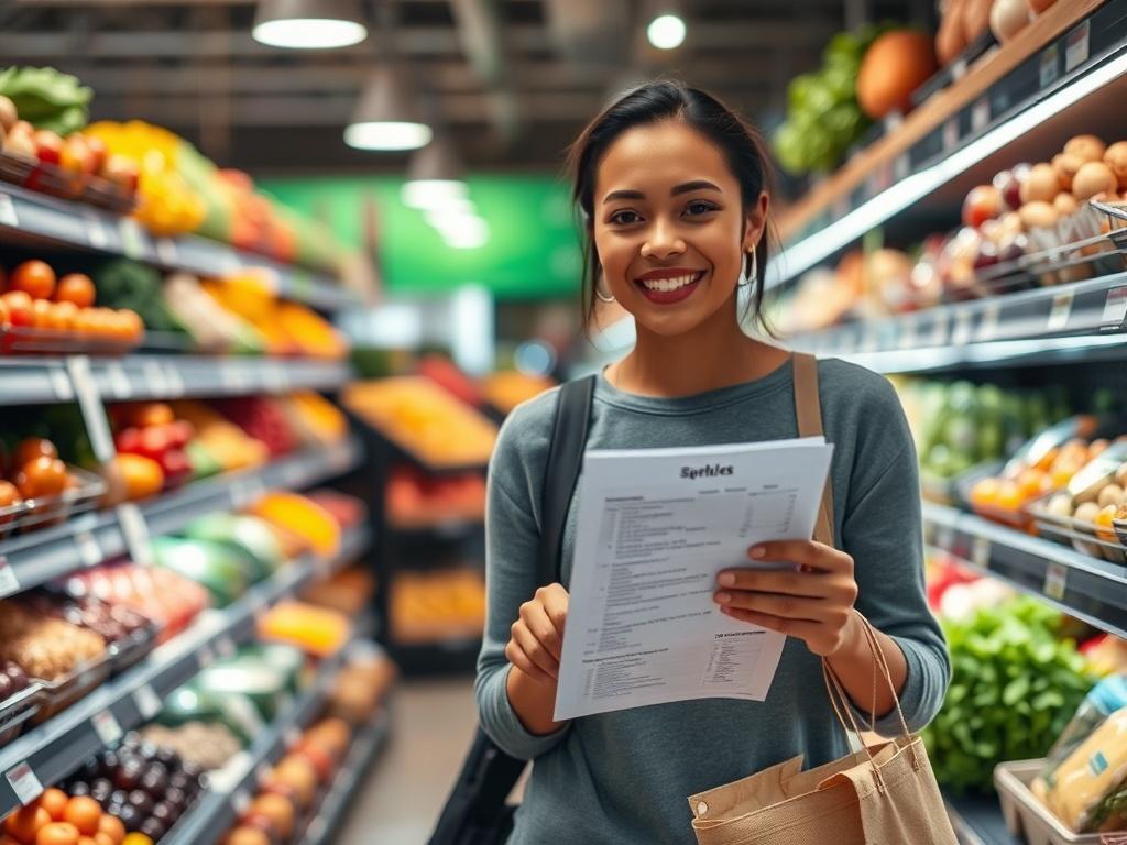 An inviting image of a person holding a grocery shopping