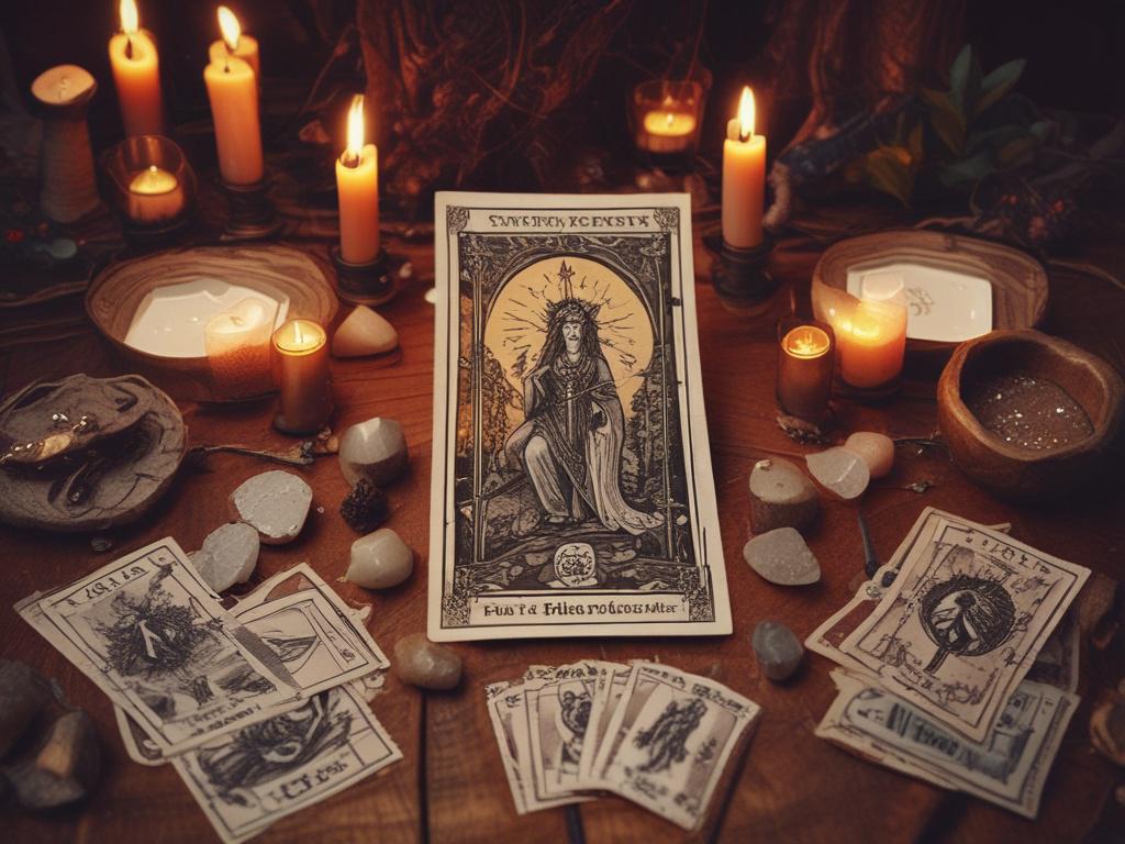 A high resolution image of a tarot card spread on