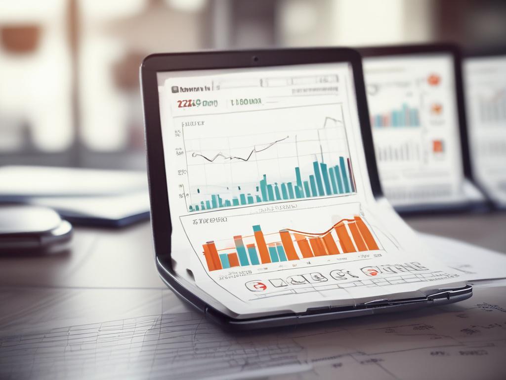 A high-resolution close-up of a strategic report on a tablet, with legal documents blurred in the background. The tablet screen shows graphs and highlighted sections of the report. The setting is bright and professional, with a focus on clarity and insight.
