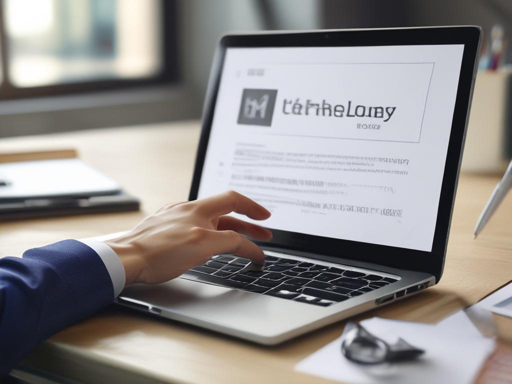 A close-up shot of a secure document upload interface on a laptop, set in a sleek office environment. The image should emphasize security, with a focus on high-tech elements that convey trust and professionalism.