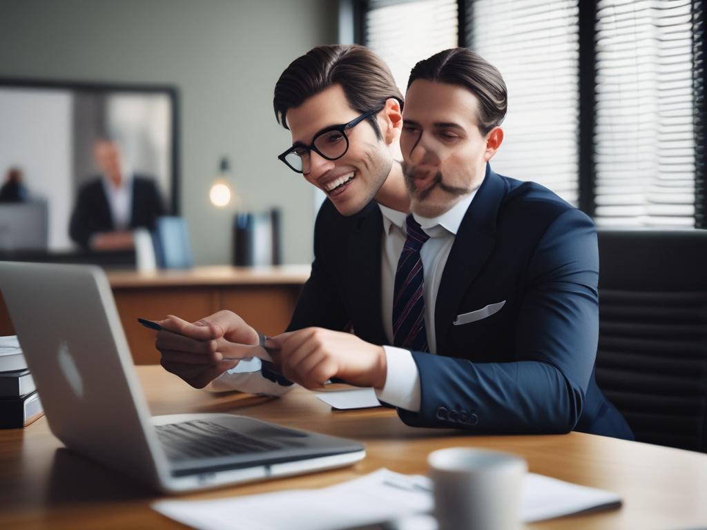 A hyper-realistic close-up of an attorney engaged in a video call, discussing a case audit with a client. The background should include a well-organized office with legal books and documents, highlighting the professionalism and clarity of the consultation.