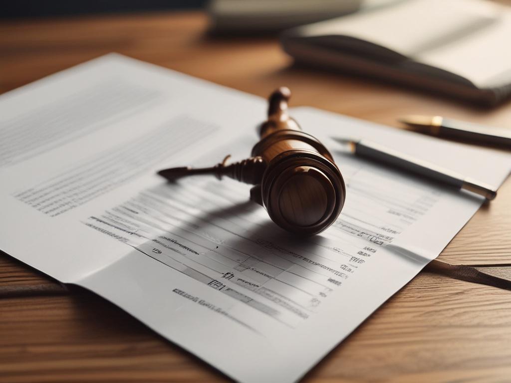 A close-up shot of a strategic legal report on a wooden desk, with a pen resting beside it. The report shows detailed visualizations and summaries, symbolizing thorough analysis. A coffee cup and a notepad in the background add a touch of warmth to the professional setting.