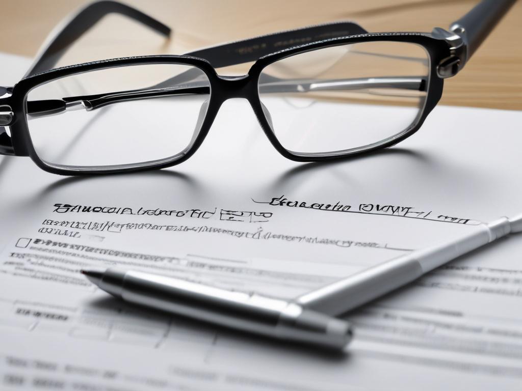 A close-up shot of a printed strategic legal report on a desk, accompanied by a pen and a pair of reading glasses. The background features subtle white and light gray architectural lines, representing organization and clarity in legal documentation. The image captures the essence of professionalism and attention to detail.