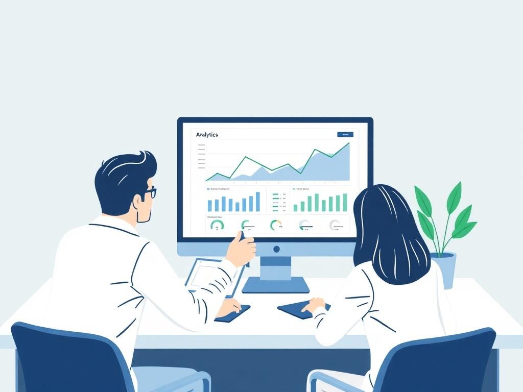 A high resolution image depicting a digital marketing team analyzing