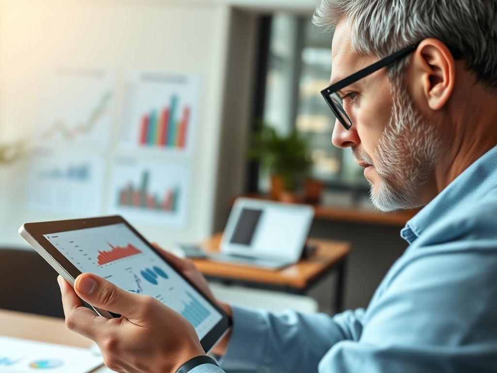 A close up shot of a portfolio manager reviewing a