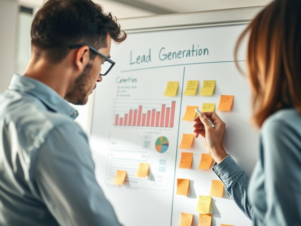 An image of a marketing consultant brainstorming lead generation strategies