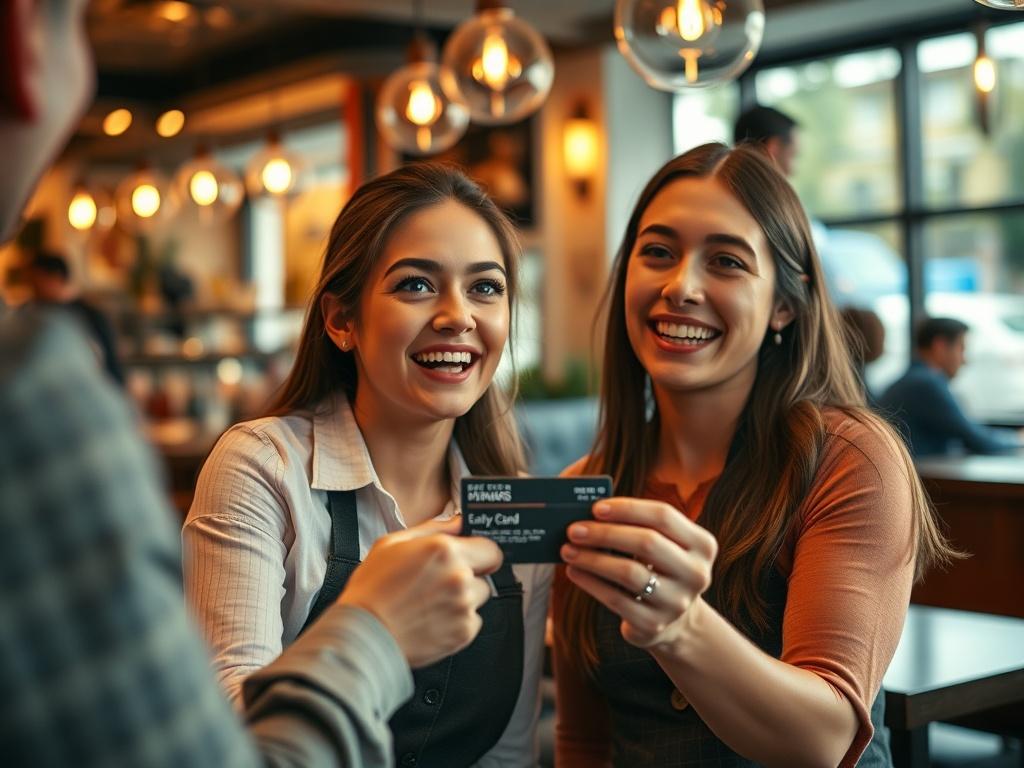 A close up shot of a happy customer receiving a