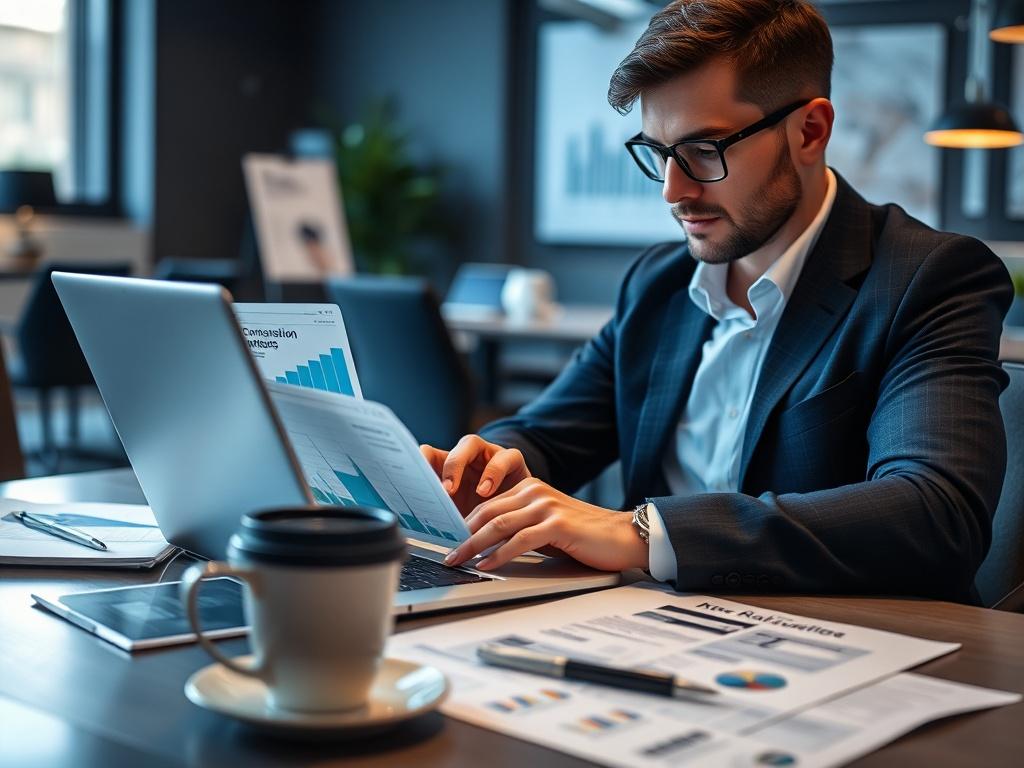 A close up shot of a professional consultant analyzing data