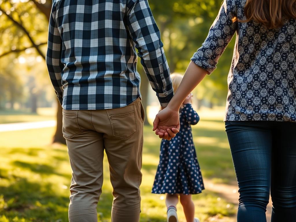 A close up shot of a family holding hands in