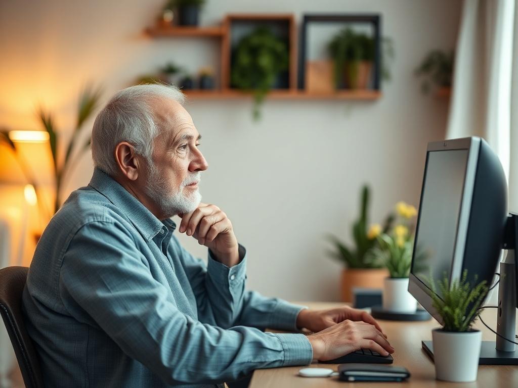 A serene and inviting image of a senior man sitting