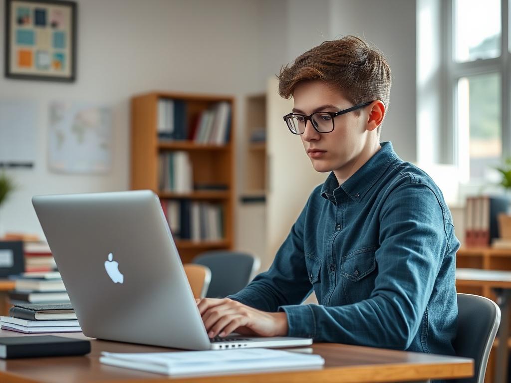 A focused image of a student sitting at a desk,