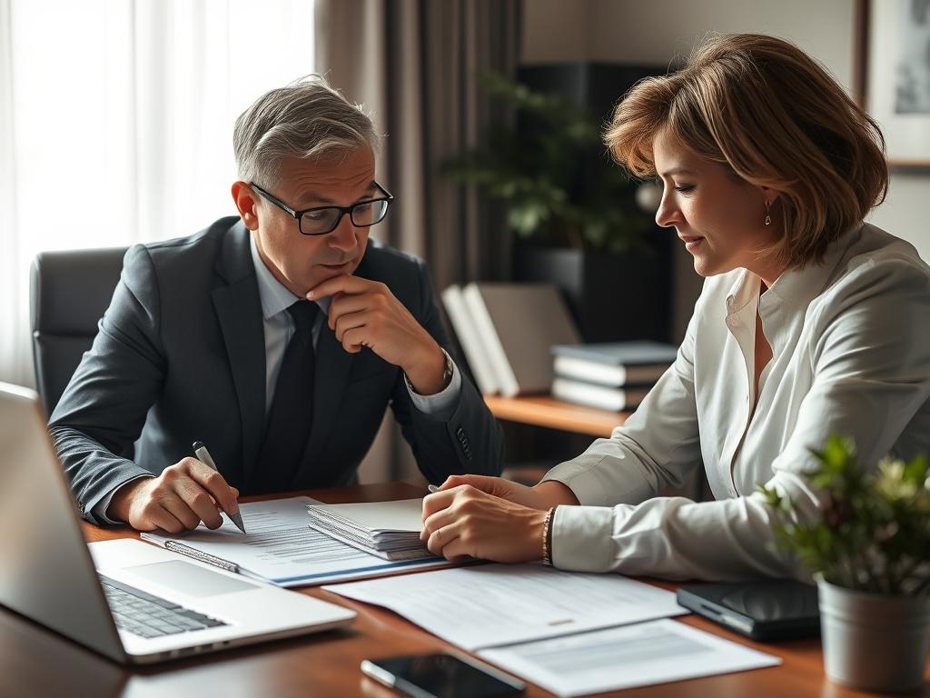 A focused image of a client reviewing documents with a