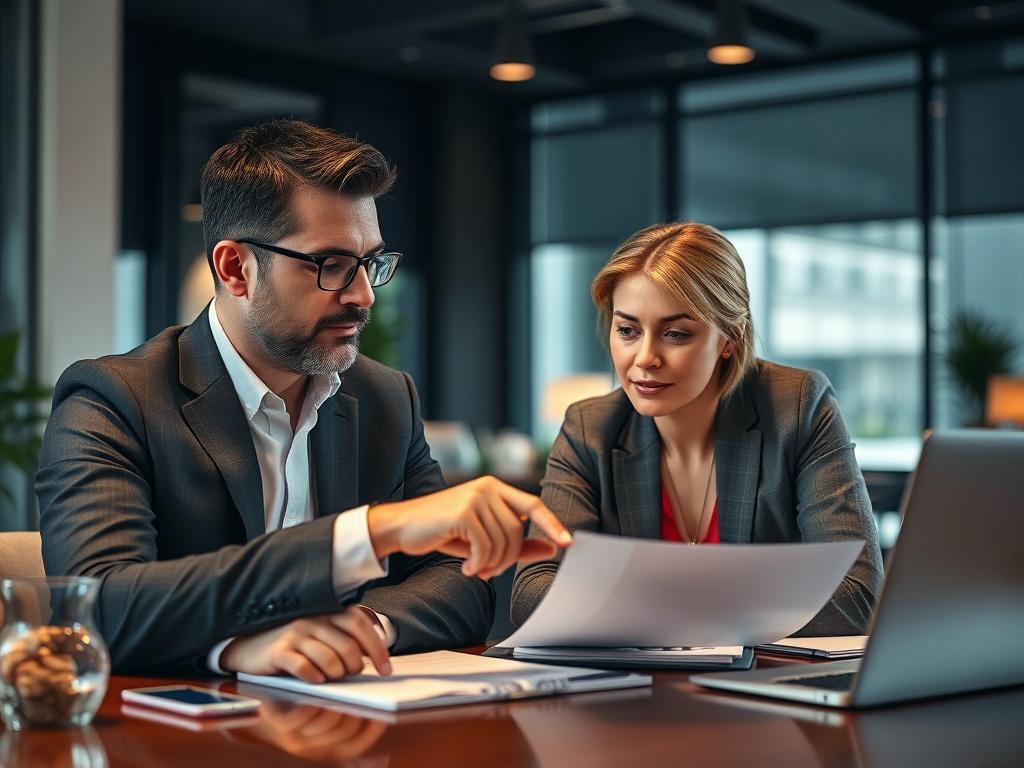 A close up shot of a business owner reviewing insurance